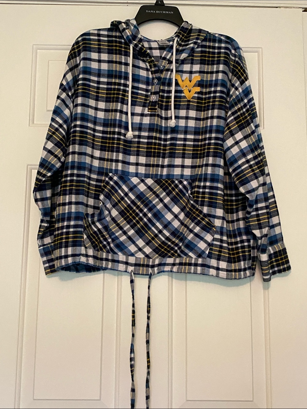 WVU Mountaineers Lightweight Flannel Pullover Hoodie - size L